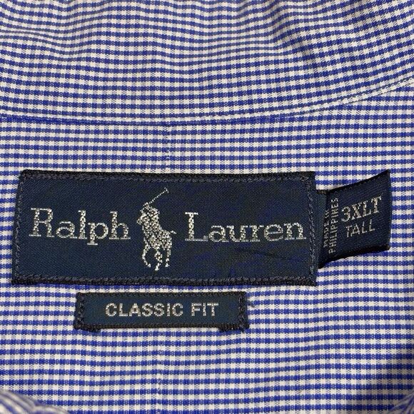 Ralph Lauren Shirt 3XLT Tall Blue White Gingham Check Long Sleeve Button Down - Picture 8 of 9